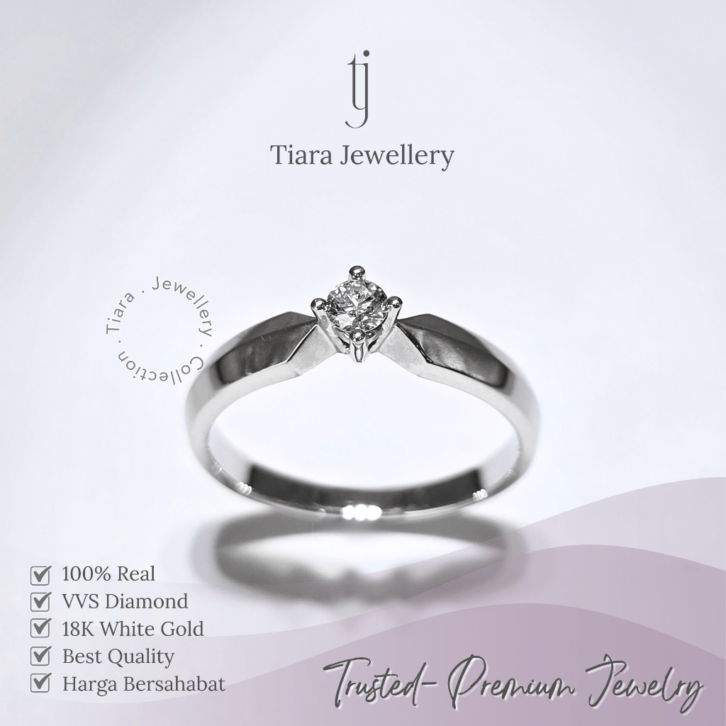 Tiara Jewellery - Arrows VVS Diamond Women Everyday Ring Premium 18K White Gold [WF158] / Cincin Wan