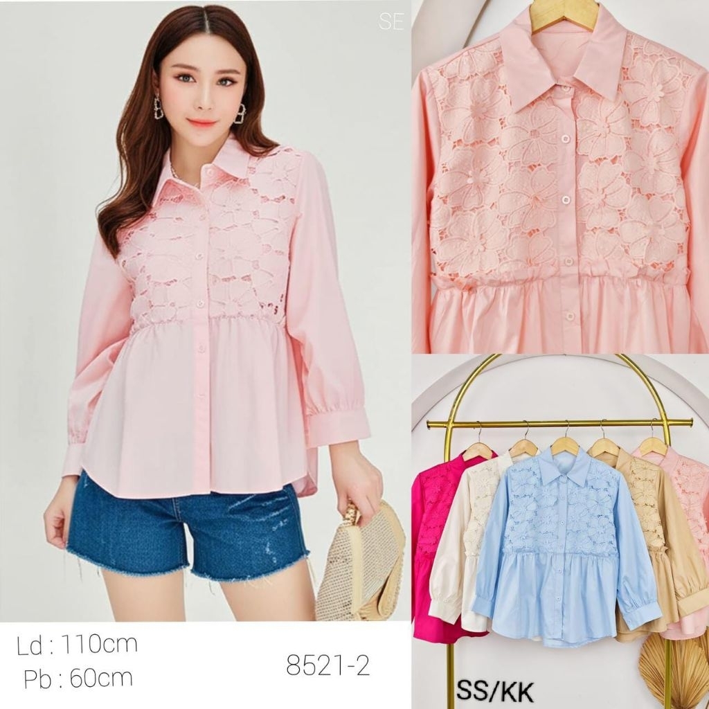 Atasan Katun Bunga Renda 8521-2 Import - Atasan Wanita Import - Atasan Katun Renda Import - Blouse K