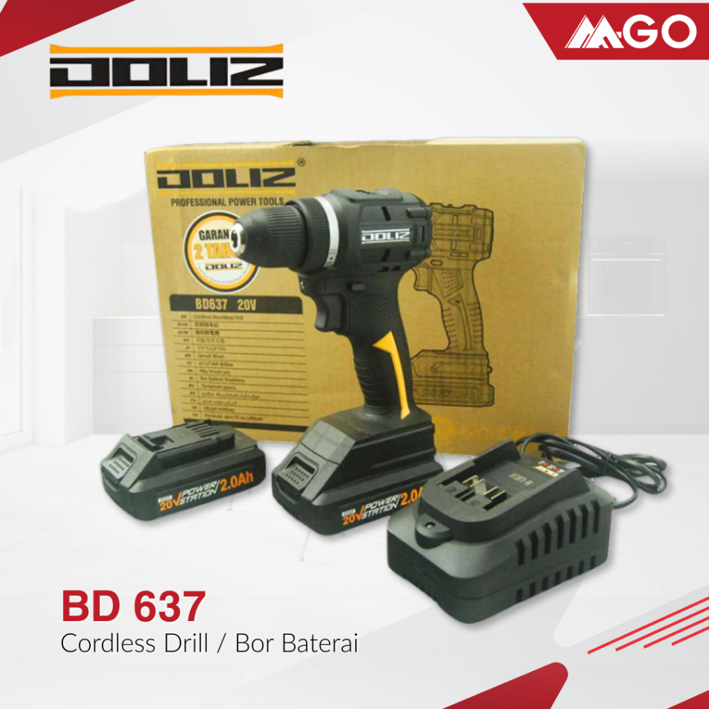 Doliz Bor Baterai Brushless / Brushless Cordless Drill / Mesin Bor Baterai BD 637