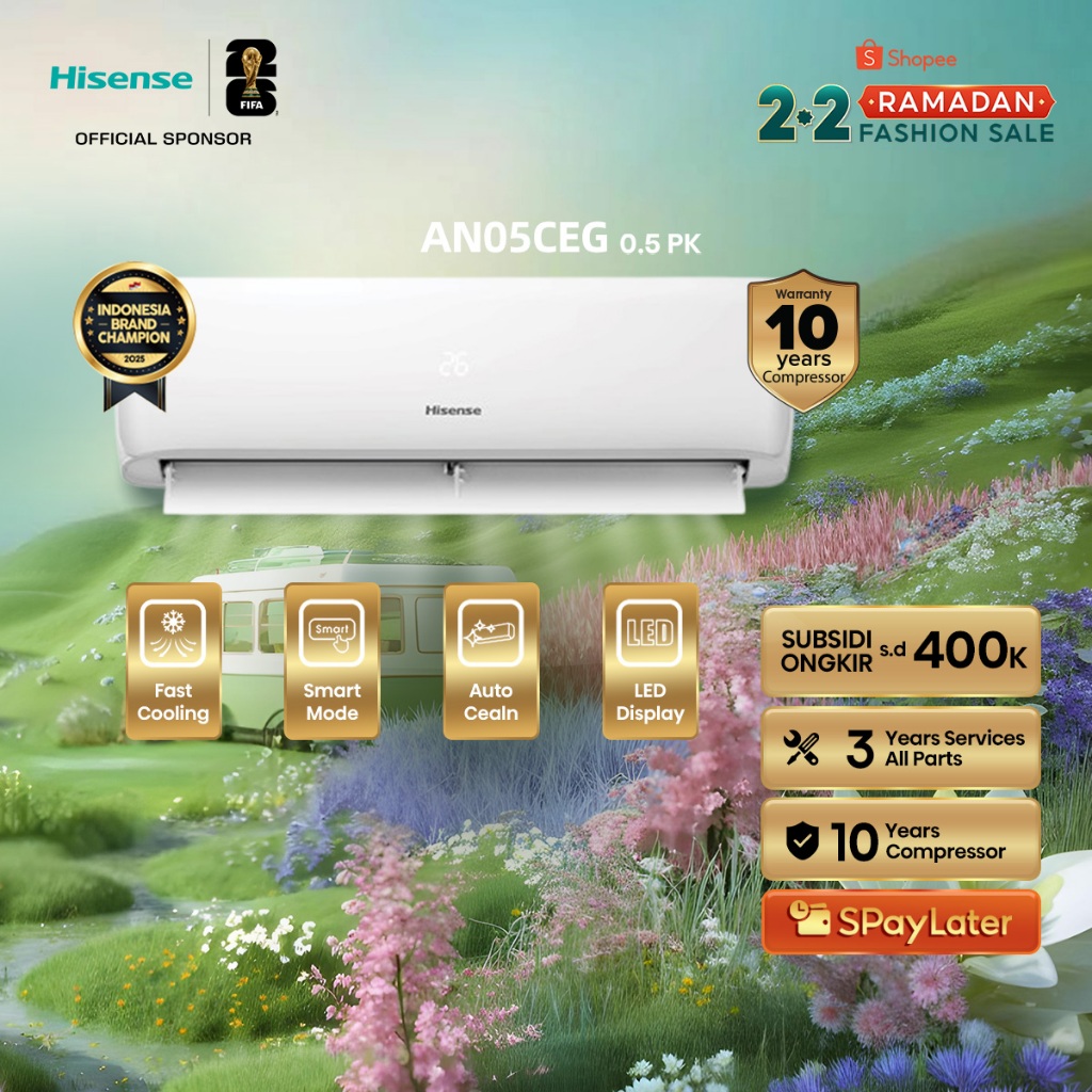 Hisense AC AN05CEG Standard 1/2 PK (0.5 PK) Dingin Kilat Cocok Untuk Kamar Tidur Pendinginan Super C