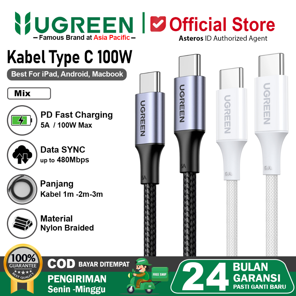 UGREEN Kabel Data PD Type C To Type C Fast Charging 5A Max 100W