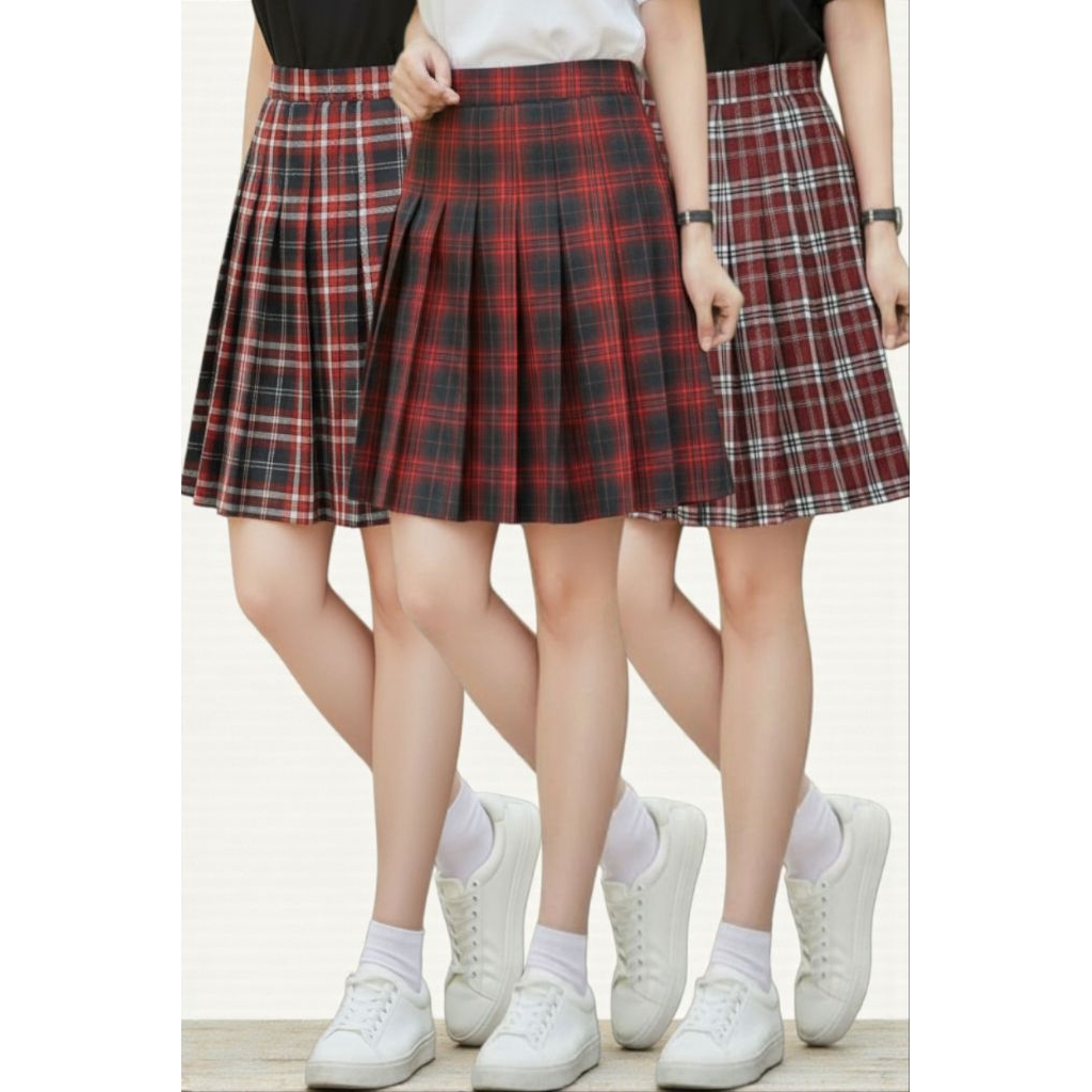 SKORT : ROK CELANA REMPEL KOTAK-KOTAK PANJANG 50CM