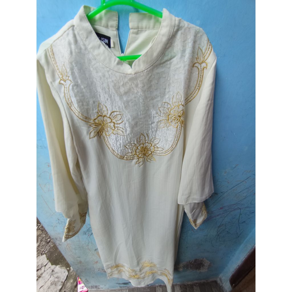 Gamis maxi jubah wanita warna putih tulang