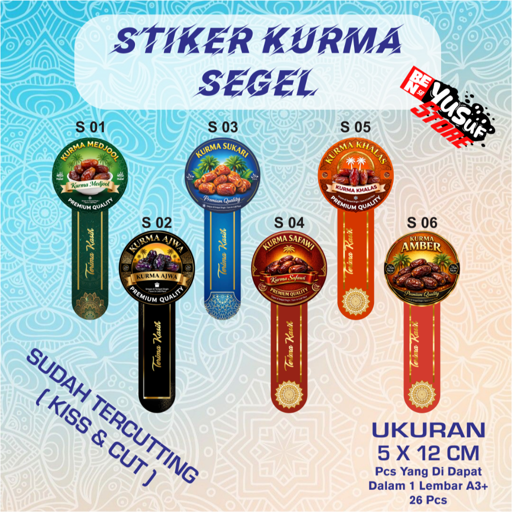 Stiker segel kurma menarik dengan 6 desain