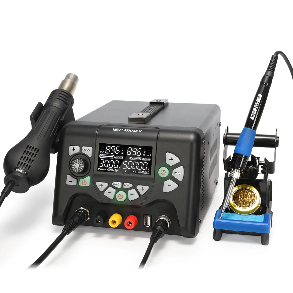 Blower Solder Uap Hot Air Gun Yihua 853D 5A-II 3 IN 1 Soldering Station Digital - Power Supply 5A 30
