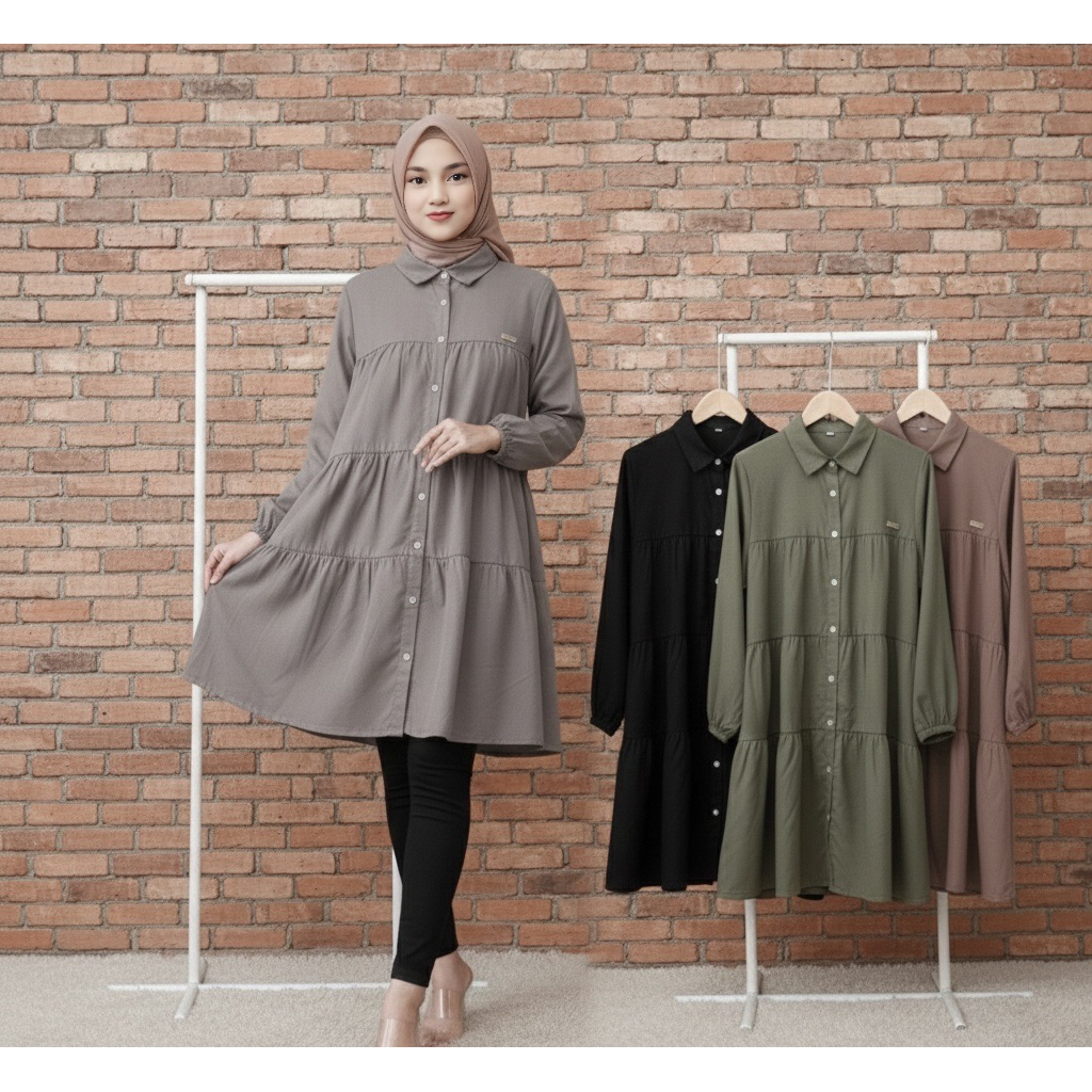 Atasan tunik rempel wanita | kemeja Rempel Susun Rayon Premium - Atasan Busui Friendly Bahan Jatuh &