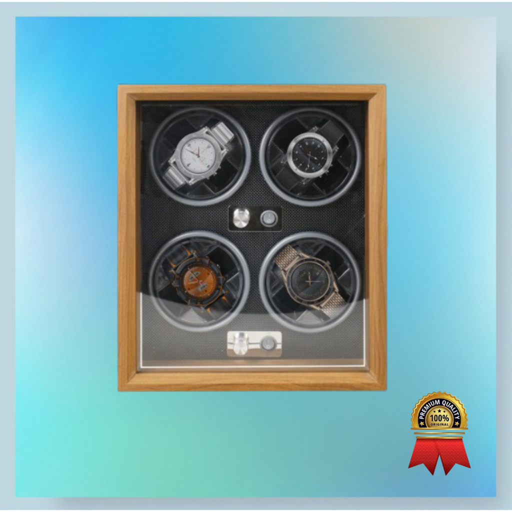 Hadiah Dewasa Pria Watch Winder Box Automatic Kotak Display Jam Tangan 4 Slot
