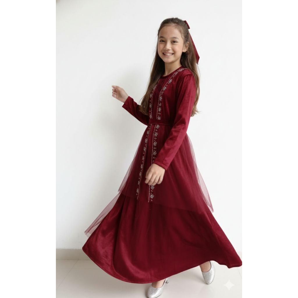 Clarissa Gamis Gaun lebaran Anak Perempuan 2026 usia 5-12 tahun terbaru Simpel dan Elegan