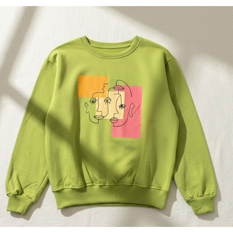 SWEATER WANITA LUCU AURA PASTEL GRAPHIC CREWNECK FLECE PREMIUM