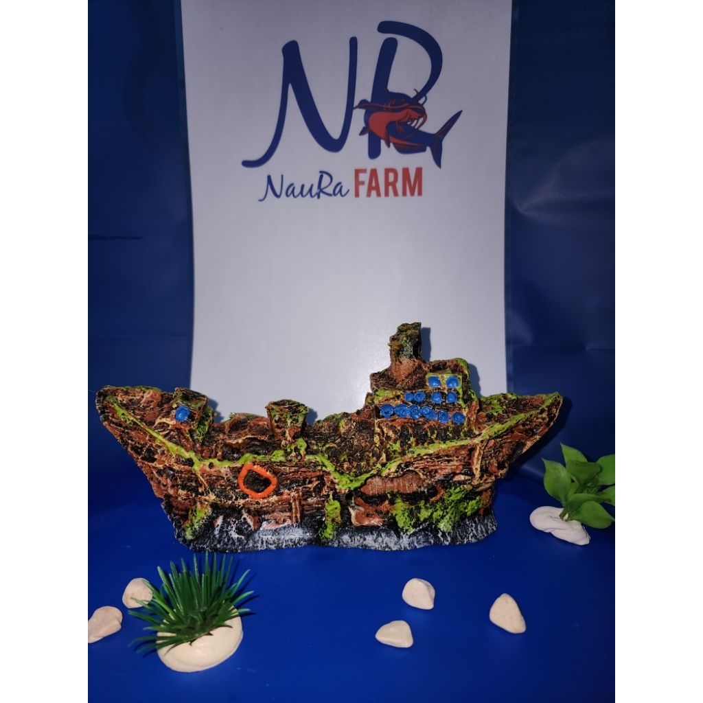 KAPAL LAUT KARAM ORNAMEN MINIATUR HIASAN LOKAL AQUARIUM / AQUASCAPE BAHAN RESIN
