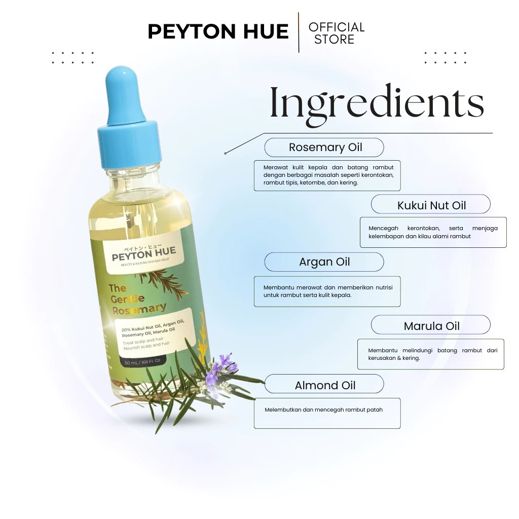 THE GENTLE PEYTON HUE ROSEMARY OIL Melembutkan Rambut Mengurangi Kerontokan Vegan 100%