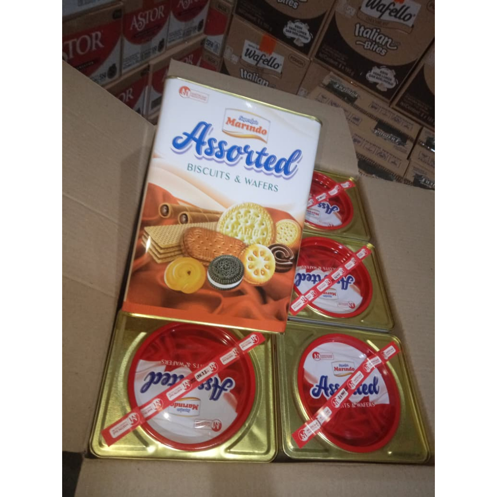 Marindo assorted biskuit kaleng segi 600gr