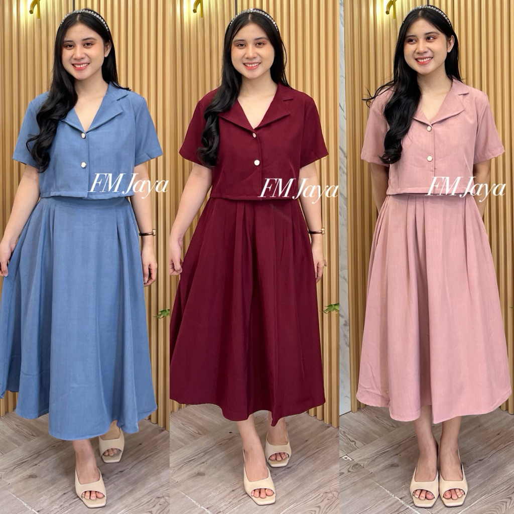 STELAN ROK PANJANG WANITA 1580-0 || ONE SET ROK || TOP STELAN TRENDY WANITA || SET ATASAN CROP + ROK