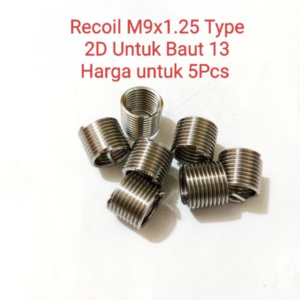 5Pcs Recoil Helicoil M9x1.25 Type 2D Untuk Baut 13