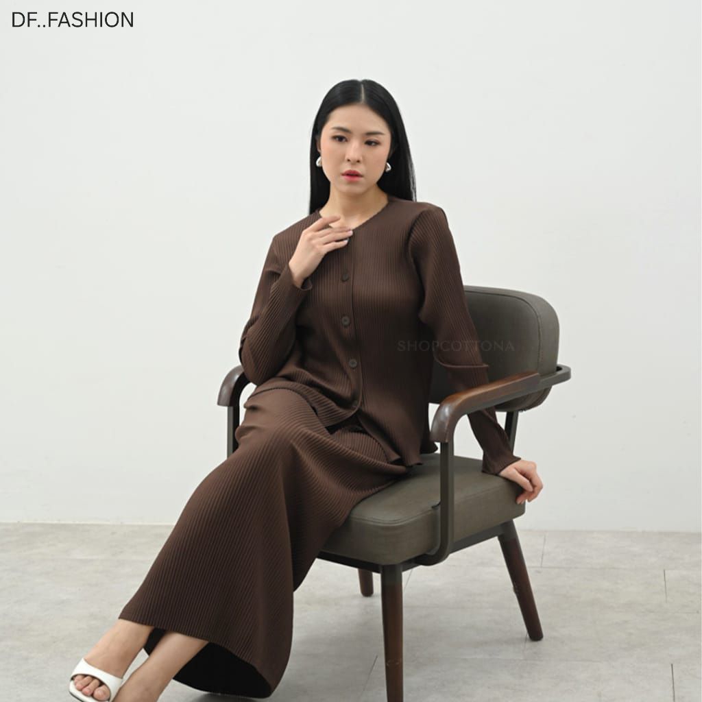 SET CARDIGAN ROK PLISKET / SET BAJU ATASAN BAWAHAN ROK PLISKET LIDI MODEL ROK SPAN RATA DI BAGIAN BA