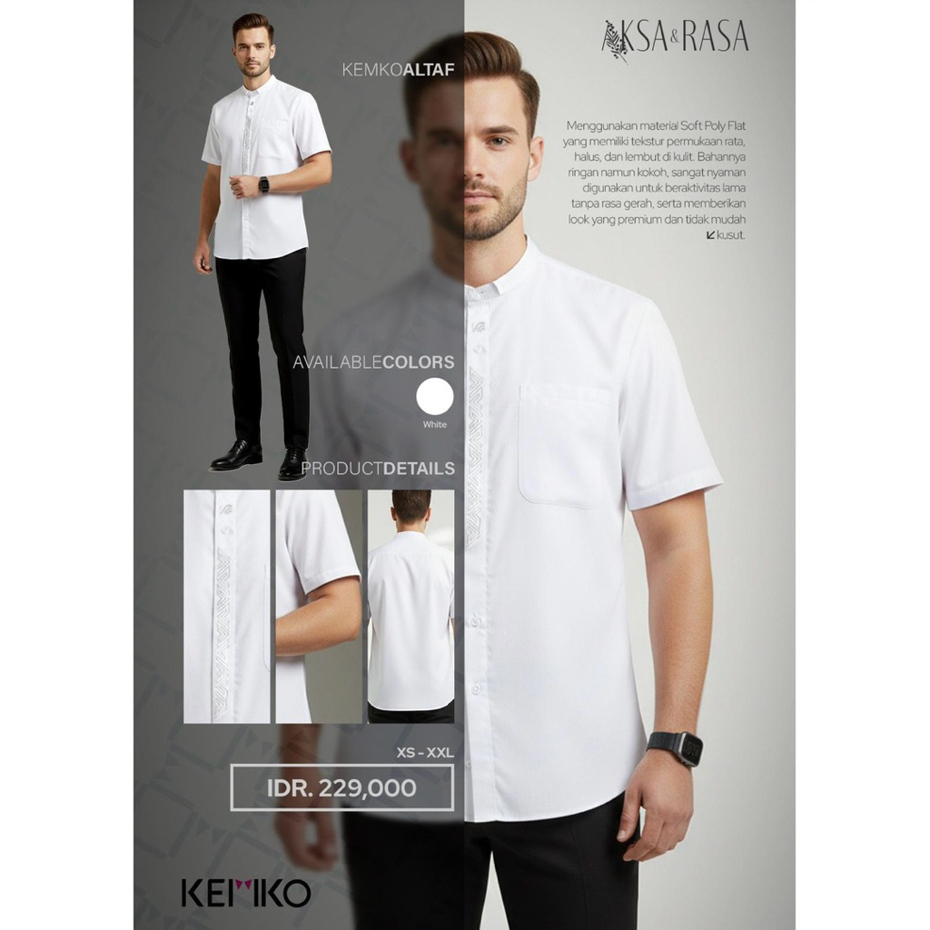 Rabbani - baju koko lengan pendek KEMKO ALTAF PDK PUTIH