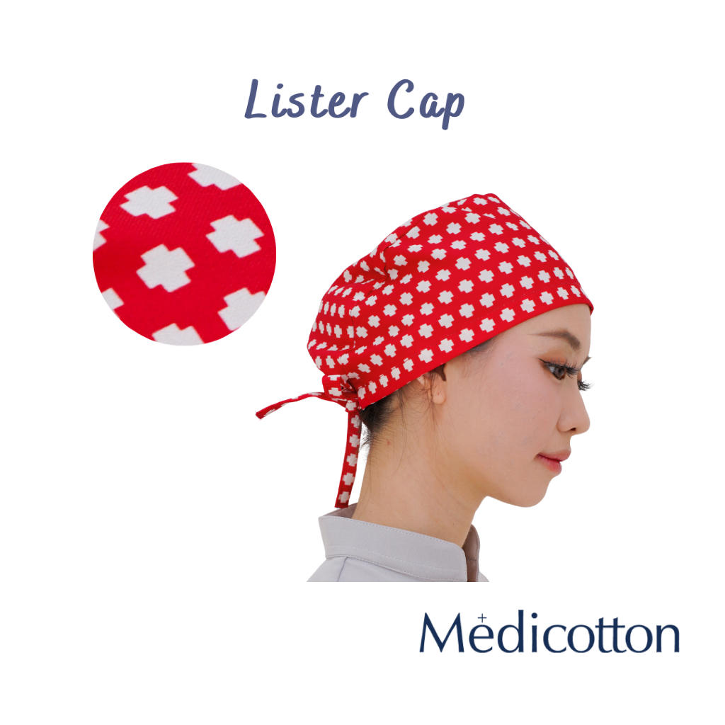 MEDICOTTON - LISTER Cap Surgical Medical Head Cap Topi Bedah Medis - Motif Scarlet Cross