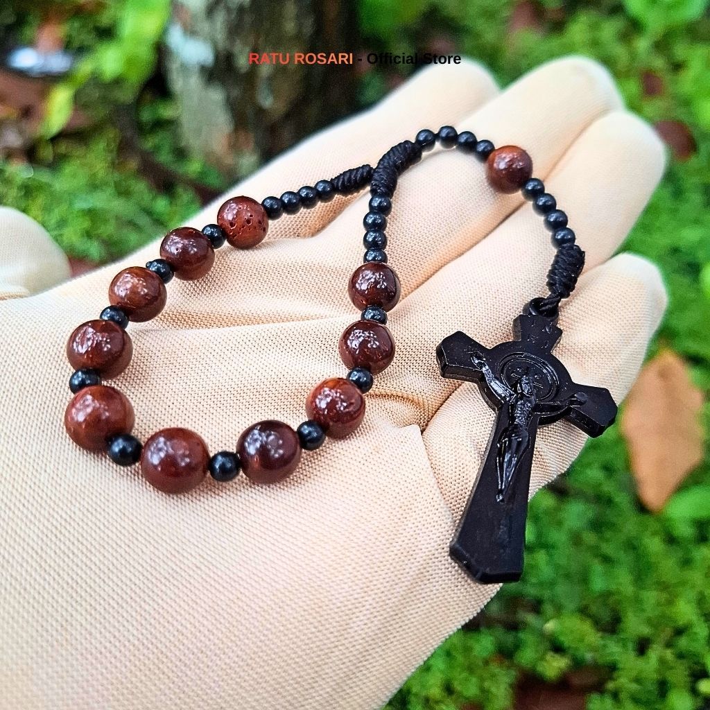 Rosario Mini Kayu Galih Kaoka Original 8 Mili Berdoa Pernikahan Coklat Kehitaman