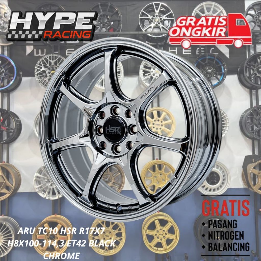 HSR WHEEL Velg Mobil Ring 17 Alloy Baru ARU TC10 4X100 4X114.3 Black Chrome