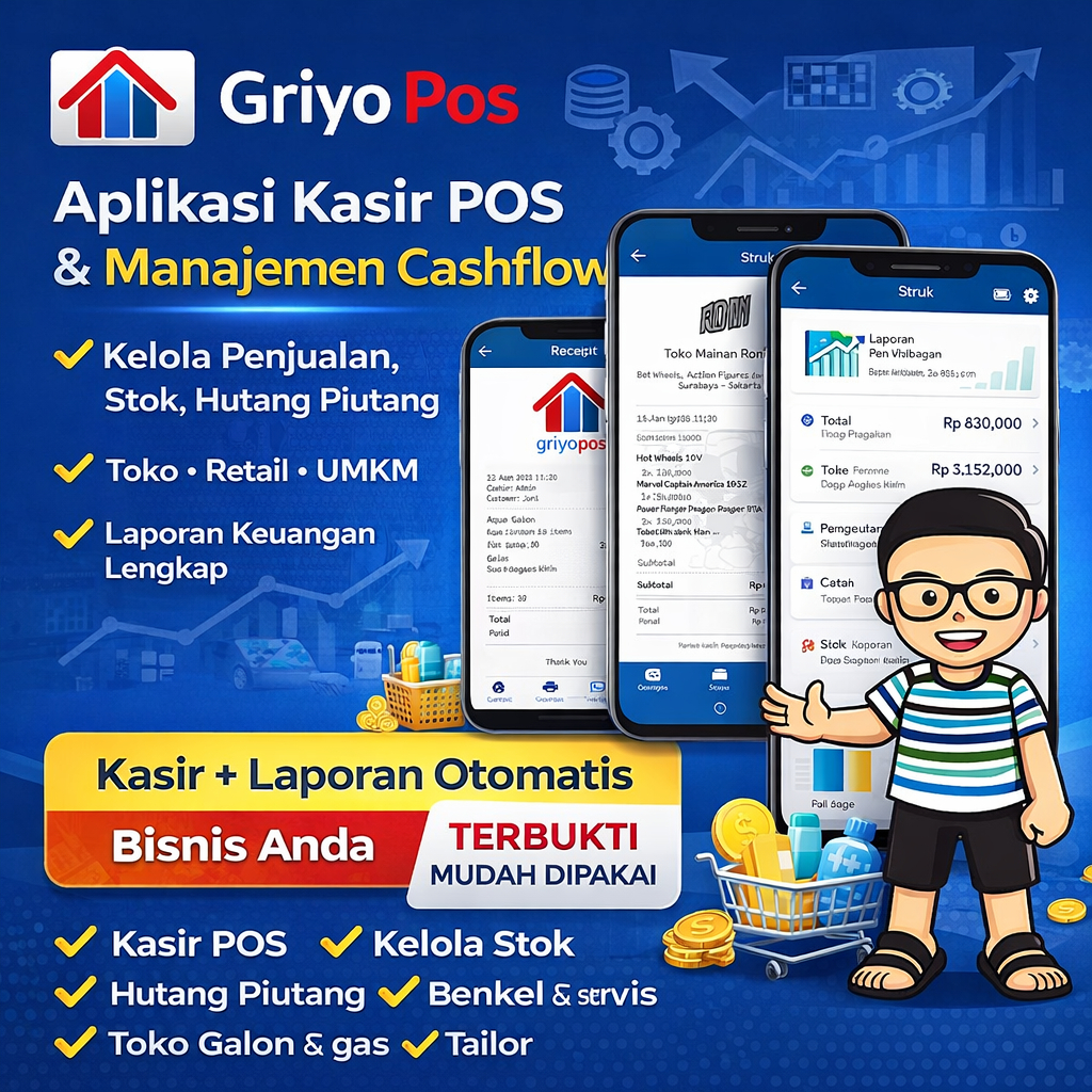 Griyo Pos – Aplikasi Kasir dan Cashflow UMKM | POS Toko, Laundry, Restoran, Bengkel