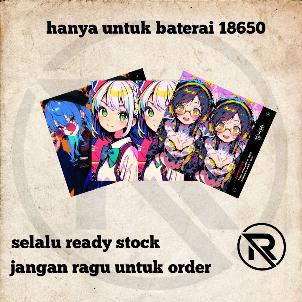 KOLEKSI STIKER BATERAI WRAP 18650 ANIME