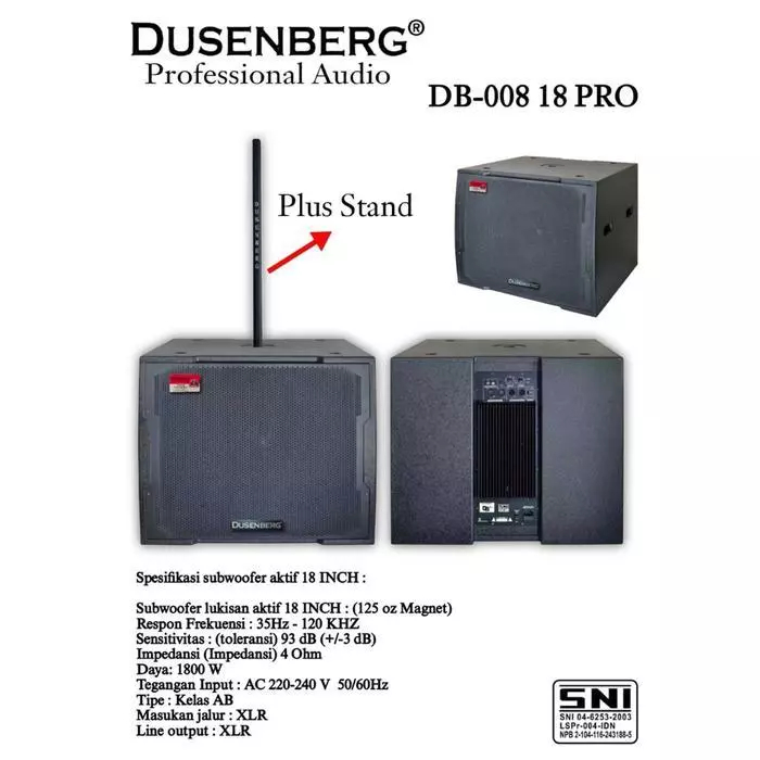 Subwoofer Aktif 18 Inch Dusenberg DB-008-18-Pro DUSENBERG DB 008 18 PRO 1800 Watt Original