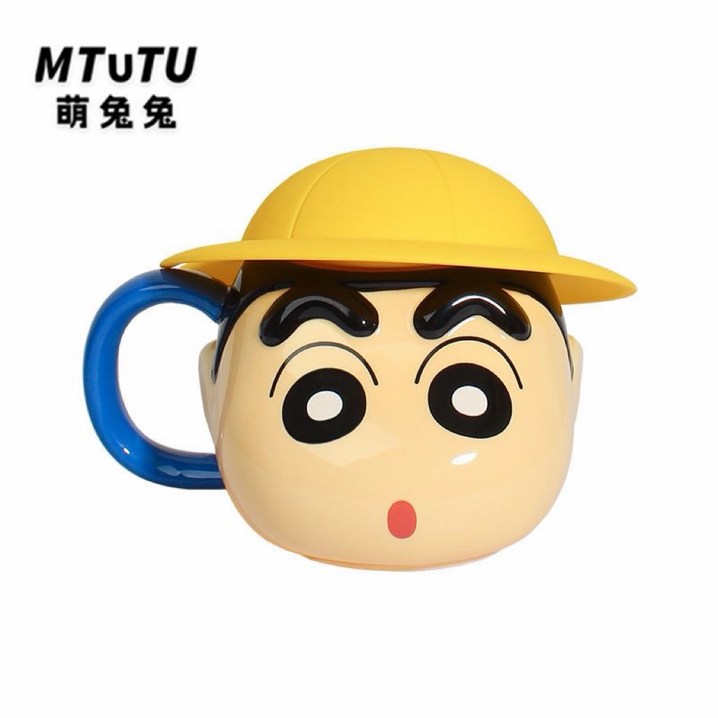 ( WAJIB ADD ON BUBBLE STRIPE ) MUG + TUTUP KARAKTER SINCHAN BAHAN CERAMIC 530 ML