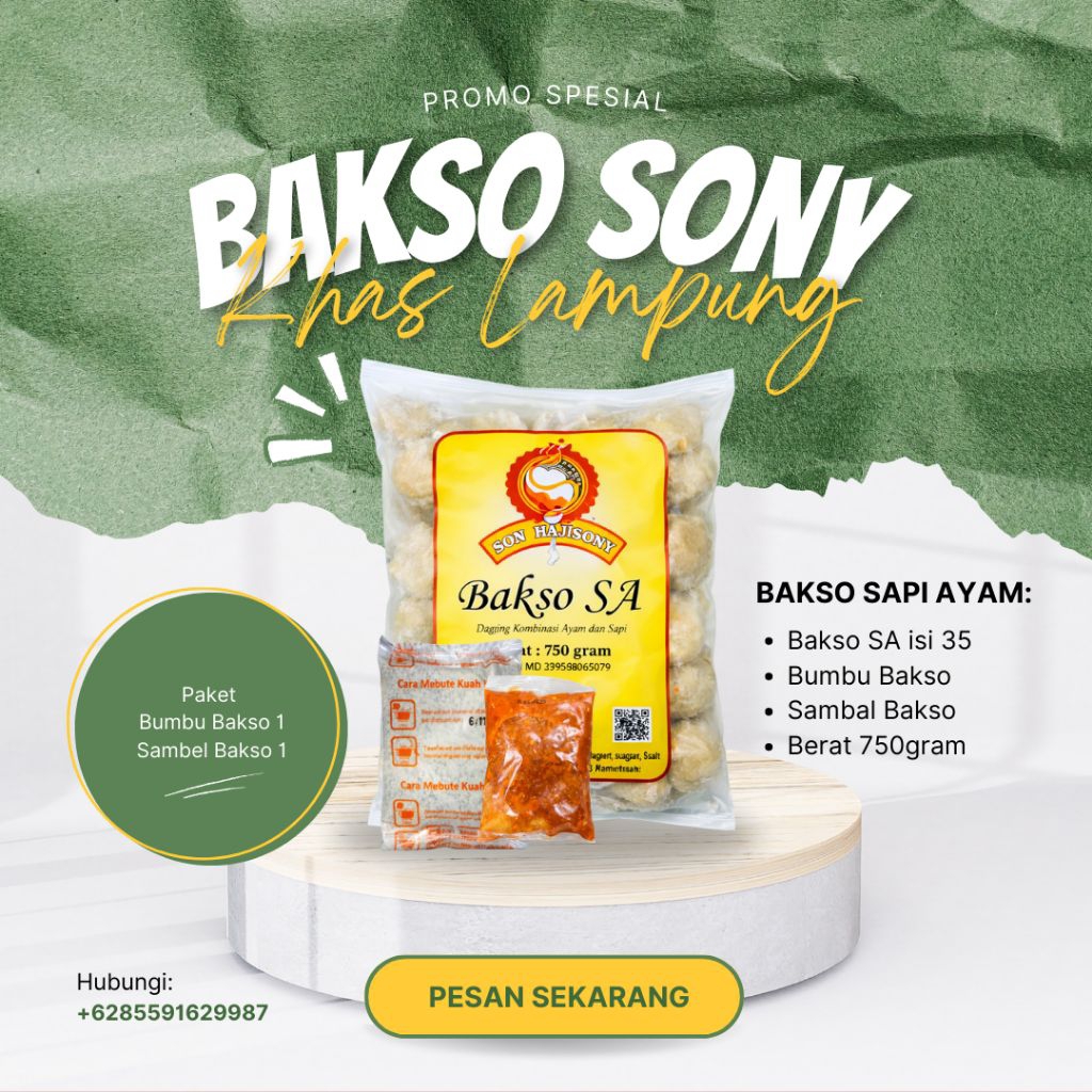 Bakso SA Son Hajisony Sapi Ayam Khas Lampung + Bumbu & Sambal Bakso | Frozen Food
