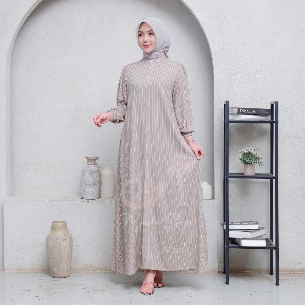 DRESS GAMIS RAYON PREMIUM TANGAN KERUT KANCING DEPAN