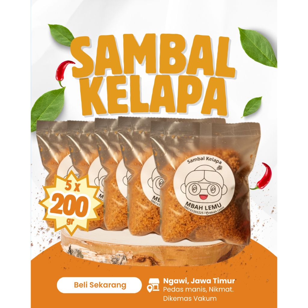 Mbah Lemu Sambal Kelapa Sambal Urap Pedas Manis Gurih 200gr