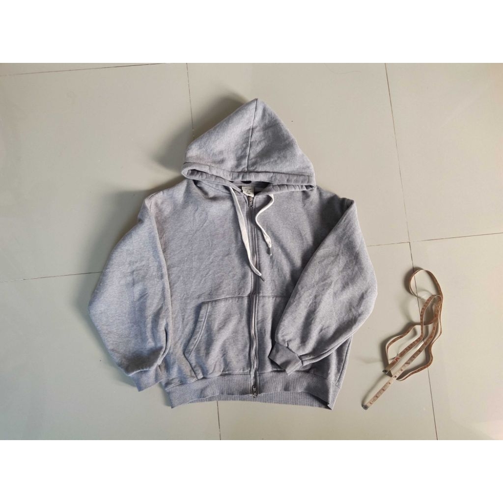 FMJ jaket hodie zipper Boxy size L abu - abu Hoodie Tebal Unisex