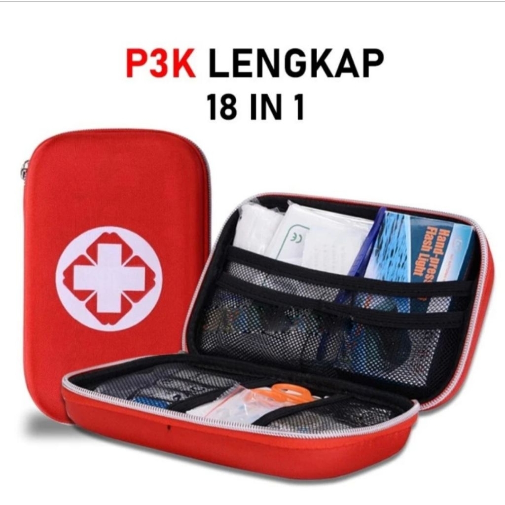p3k lengkap 18 in 1 first id kit box hiking camping mobil lengkap box