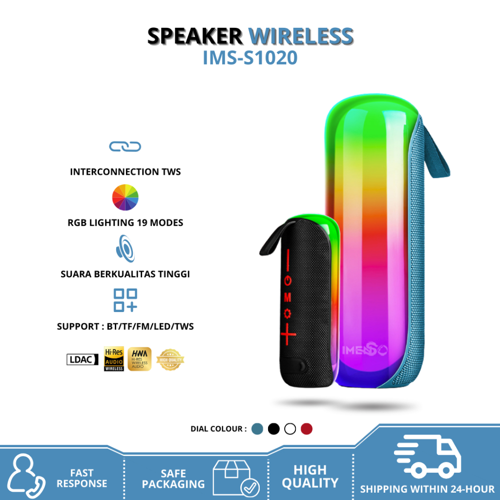 Speaker Bluetooth IMS-S1020 Wireless RGB 19 Mode | Bass Powerful | Support TWS FM TF