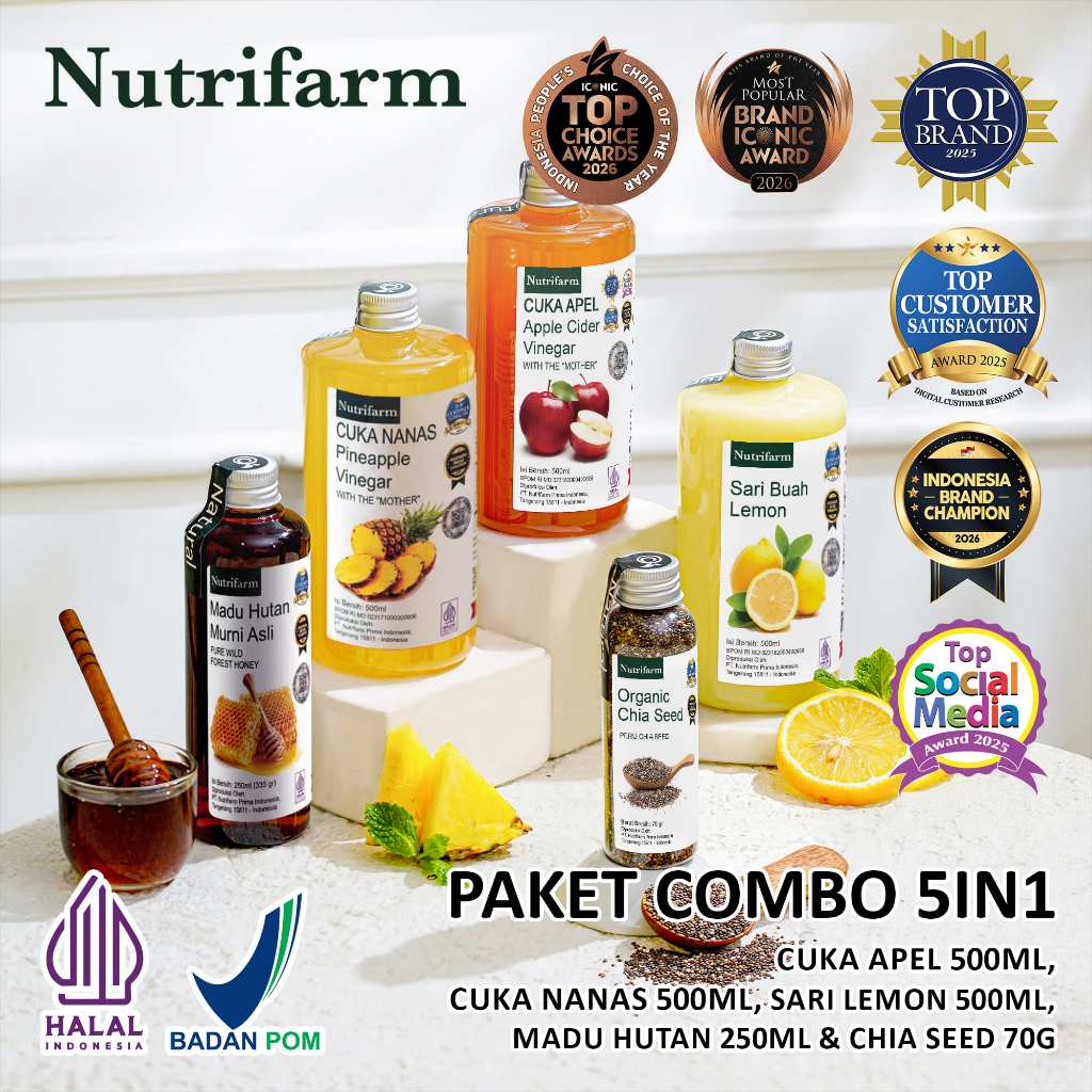Nutrifarm Paket Combo 5 In 1 /Cuka Nanas Lemon Apel Madu Hutan Chia Seed