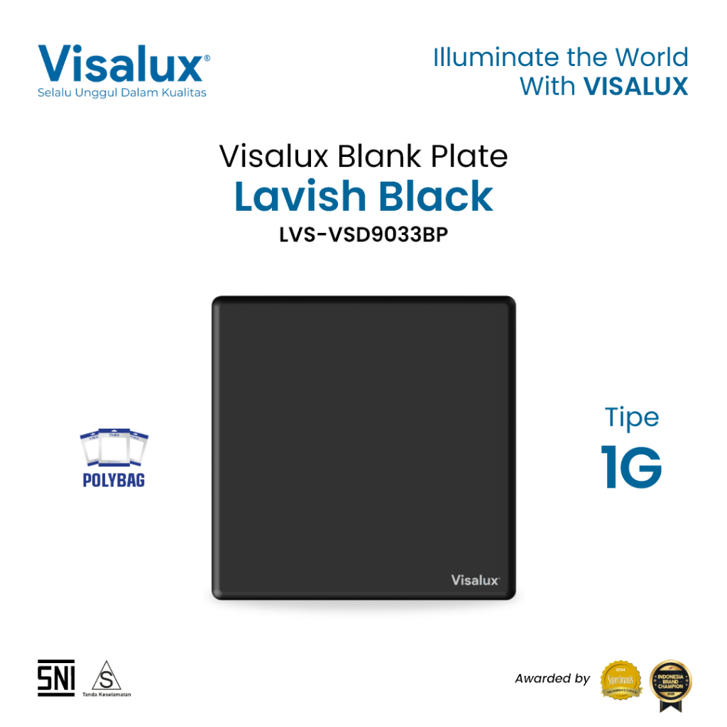 Visalux Blank Plate Lavish Series - 1G Black / Plat Kosong Penutup Saklar/Stop Kontak Premium (LVS-V