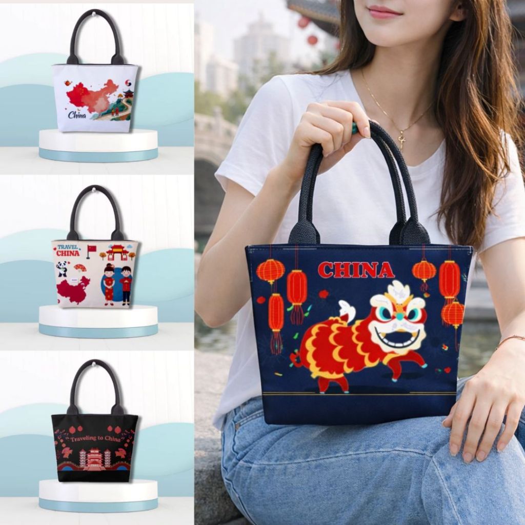 Tas Kanvas Souvenir Tote Bag Tenteng | Tas Hampers Kecil Motif China Oleh Oleh