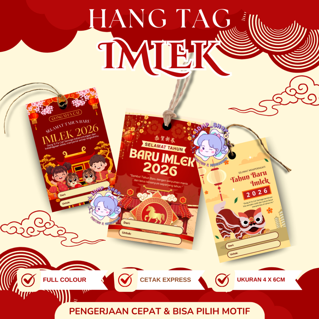 Hang Tag Hangtag Label Custom Tahun baru China Imlek