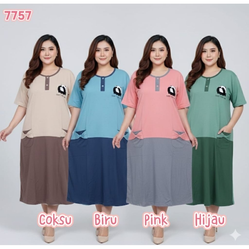 Daster AMRO 7757 Dress XXL JUMBO DTX Label Putih Kancing Aktif