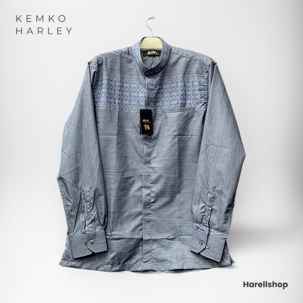 Kemko Harley Pria Lengan Panjang Warna Dark Denim | Bahan Katun Berserat | Koko Modern Premium