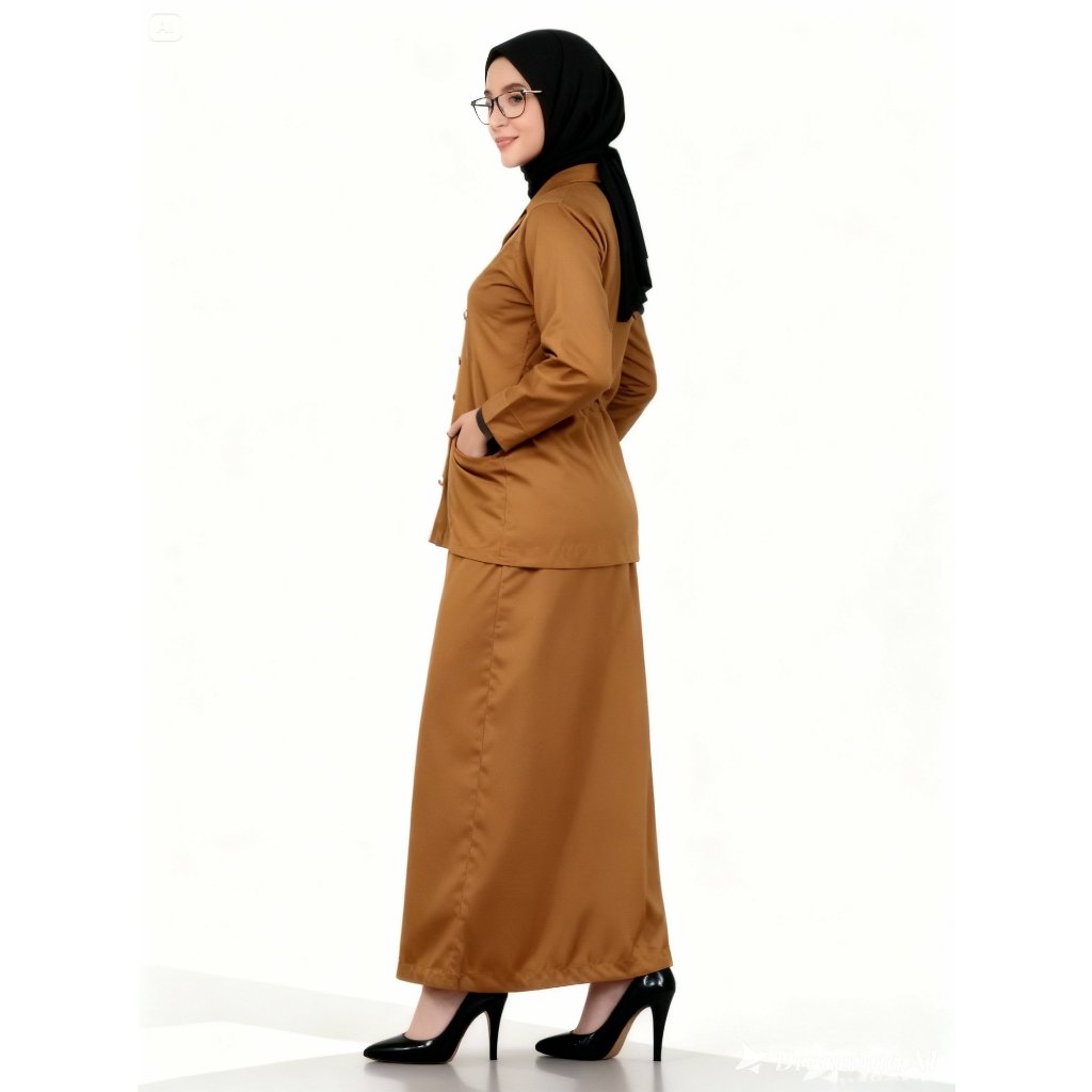 Baju Dinas Pemda Wanita Coklat Toyobo | Set Atasan & Rok Panjang ASN