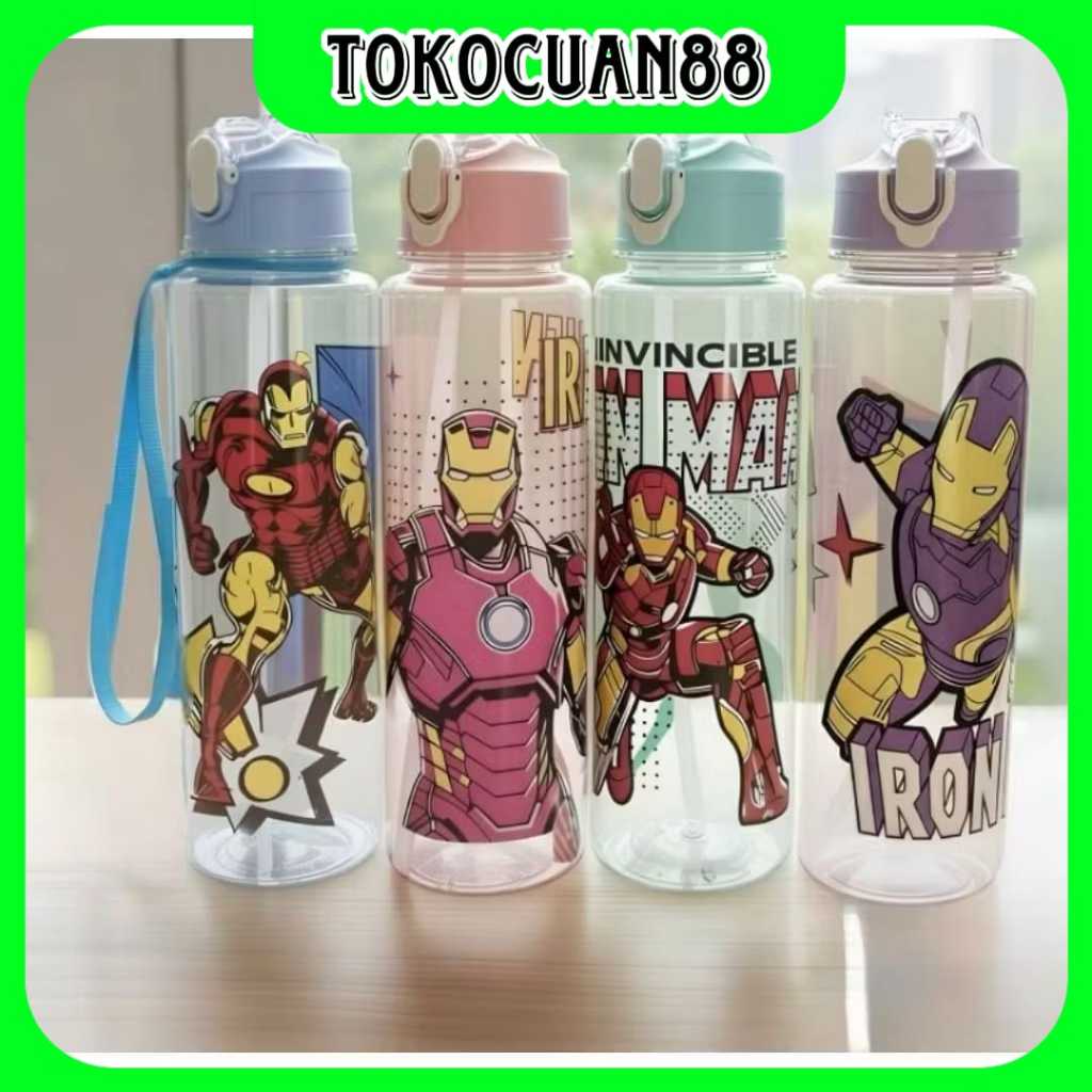 Tokocuan88 - Botol Minum IRON MAN Transparan Tumbler Plastik Karakter Anak My Bottle Tumblr Sedotan