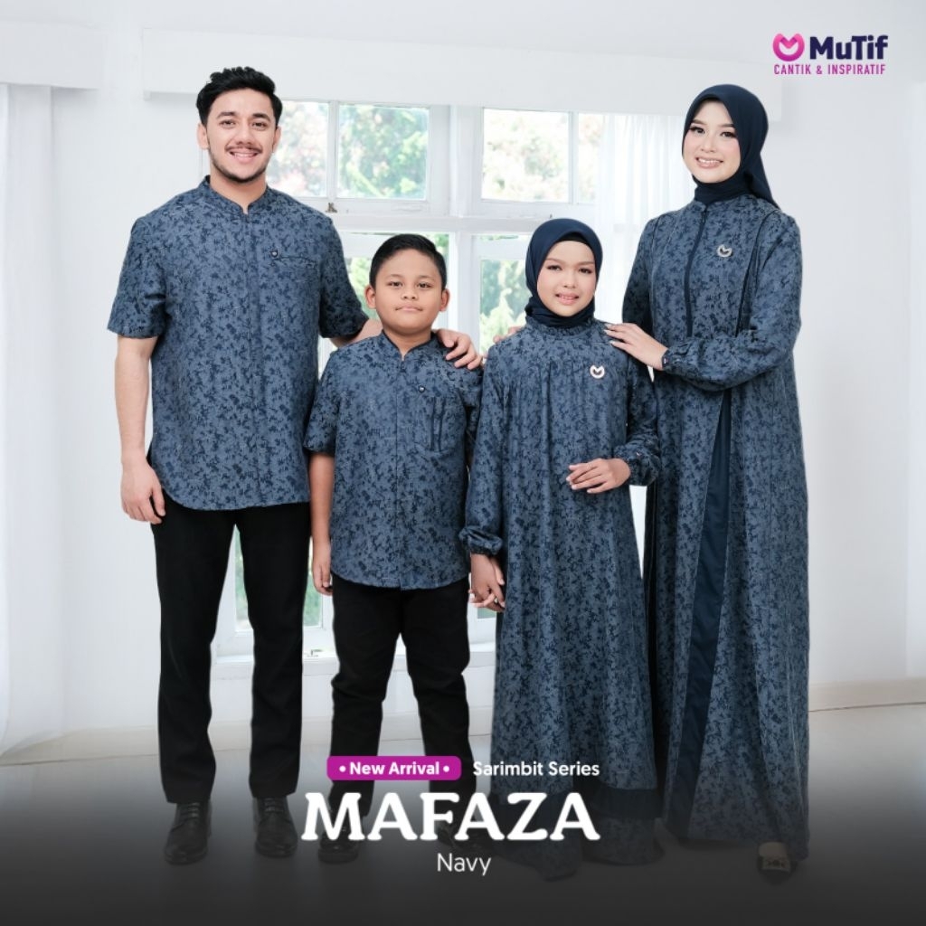 Sarimbit Mutif Mafaza Navy - Baju Muslim Keluarga Terbaru 2026 - Gamis Dewasa Anak dan Koko Couple B