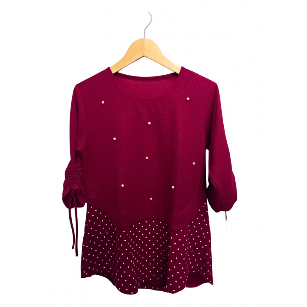 Blouse Semi Polkadot Tunik Merah