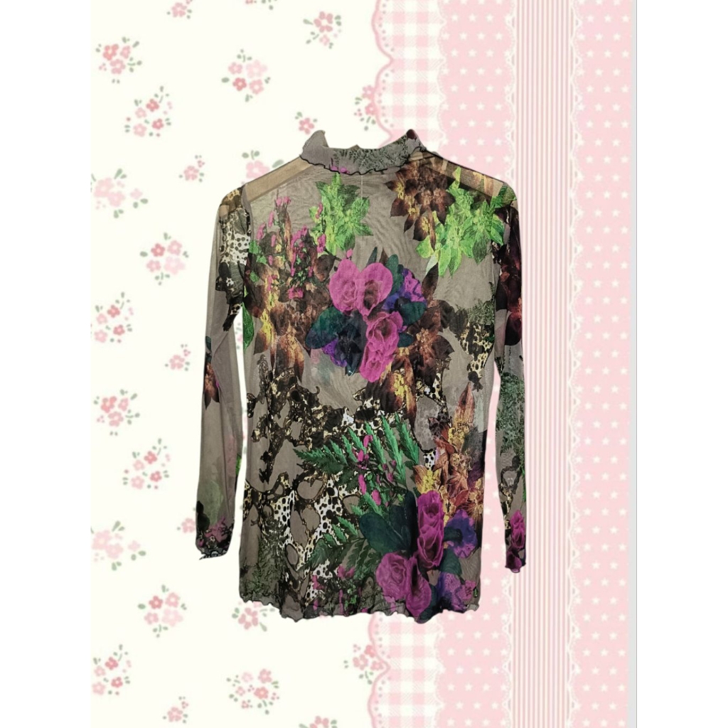 Vintage Mesh Top Floral Leopard Brown Rare Item Kawai Cottagecore