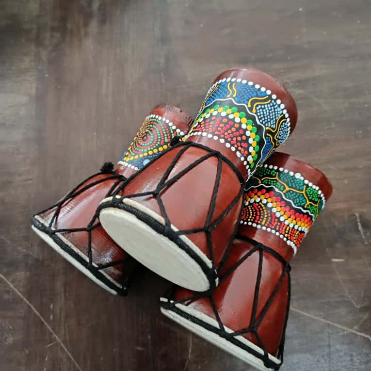 Gendang Jimbe Mini dengan Lukisan Titik-titik 15 cm - Drum