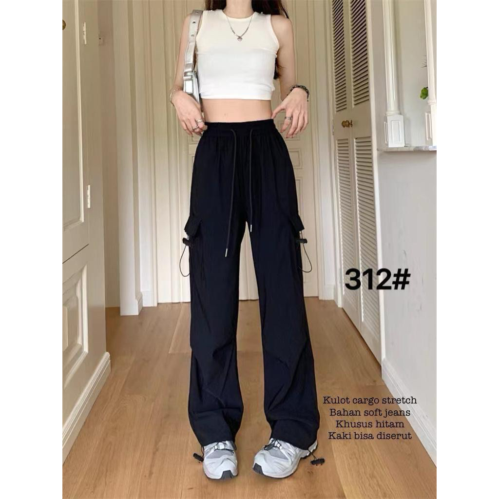 Celana hitam kargo/celana kargo import/celana kargo tali/celana kargo pinggang karet