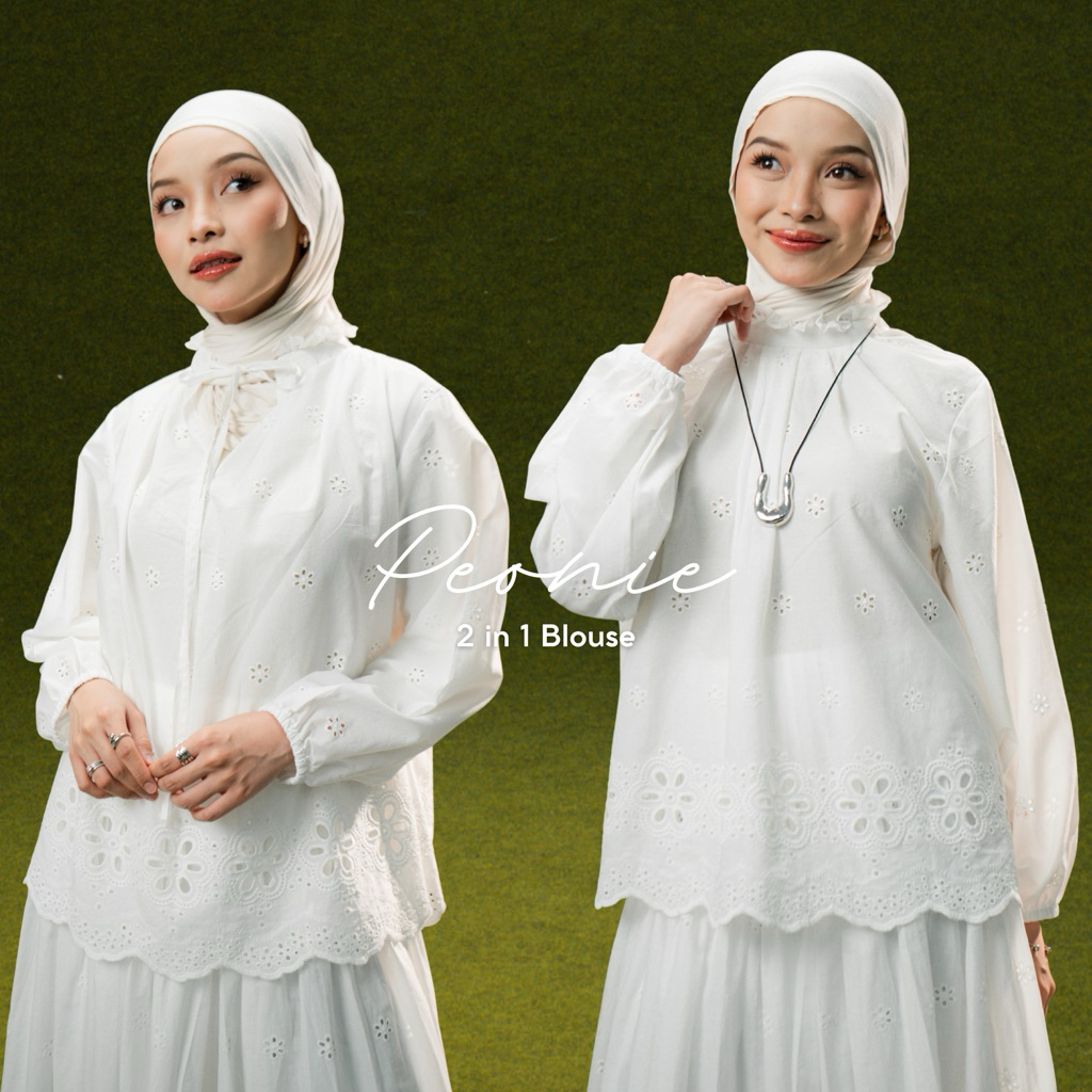 Peonie Blouse Atasan Wanita Baju Lebaran Putih Dusty Rose Taupe Black