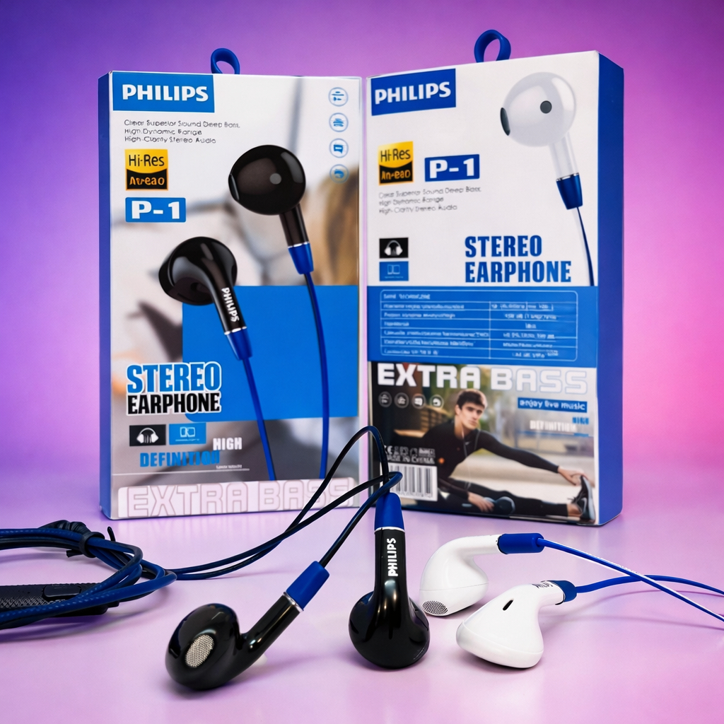 Earphone Handsfree Headset PHILIPS P1 AT181 Stereo Extra Bass HF Universal + Mic VA258