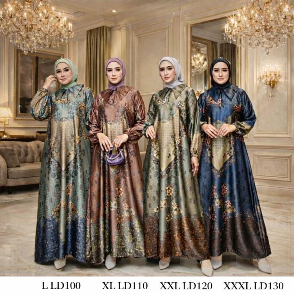 GAMIS DI0R SILK, atasan gamis wanita busui friendly, UK LD 100-130 Jumbo