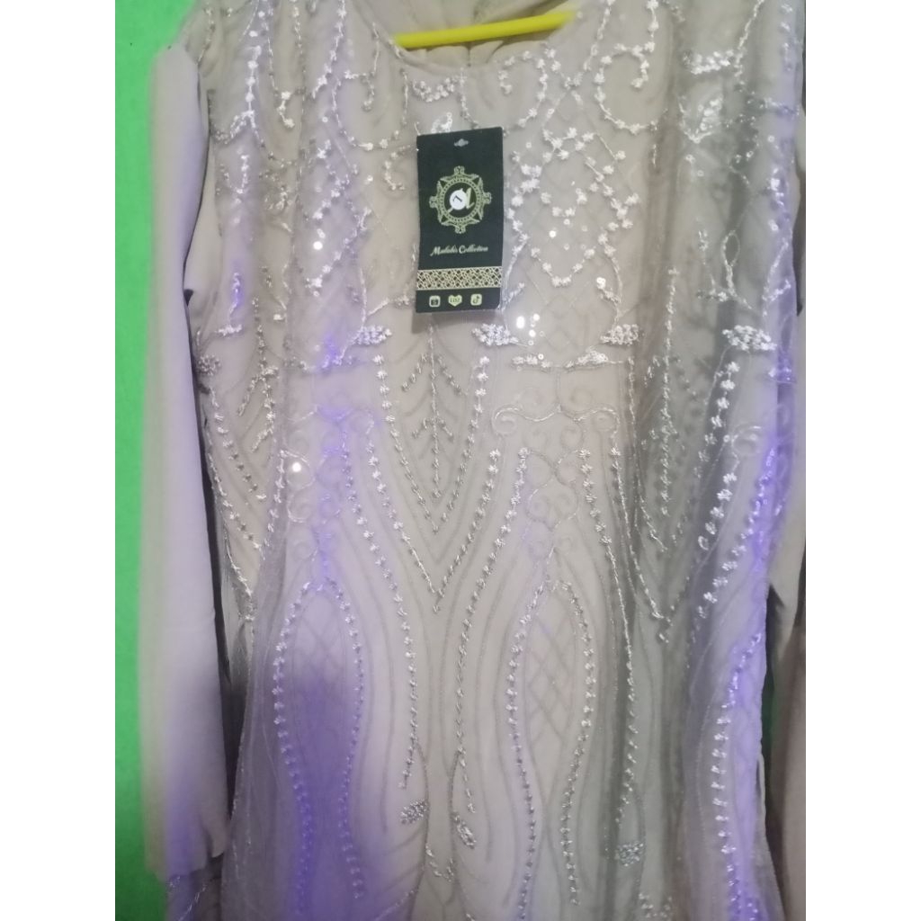 Gamis Pesta Wanita Elegan Mewah Bahan Ceruty Anti kusut Warna : Coklat Susu